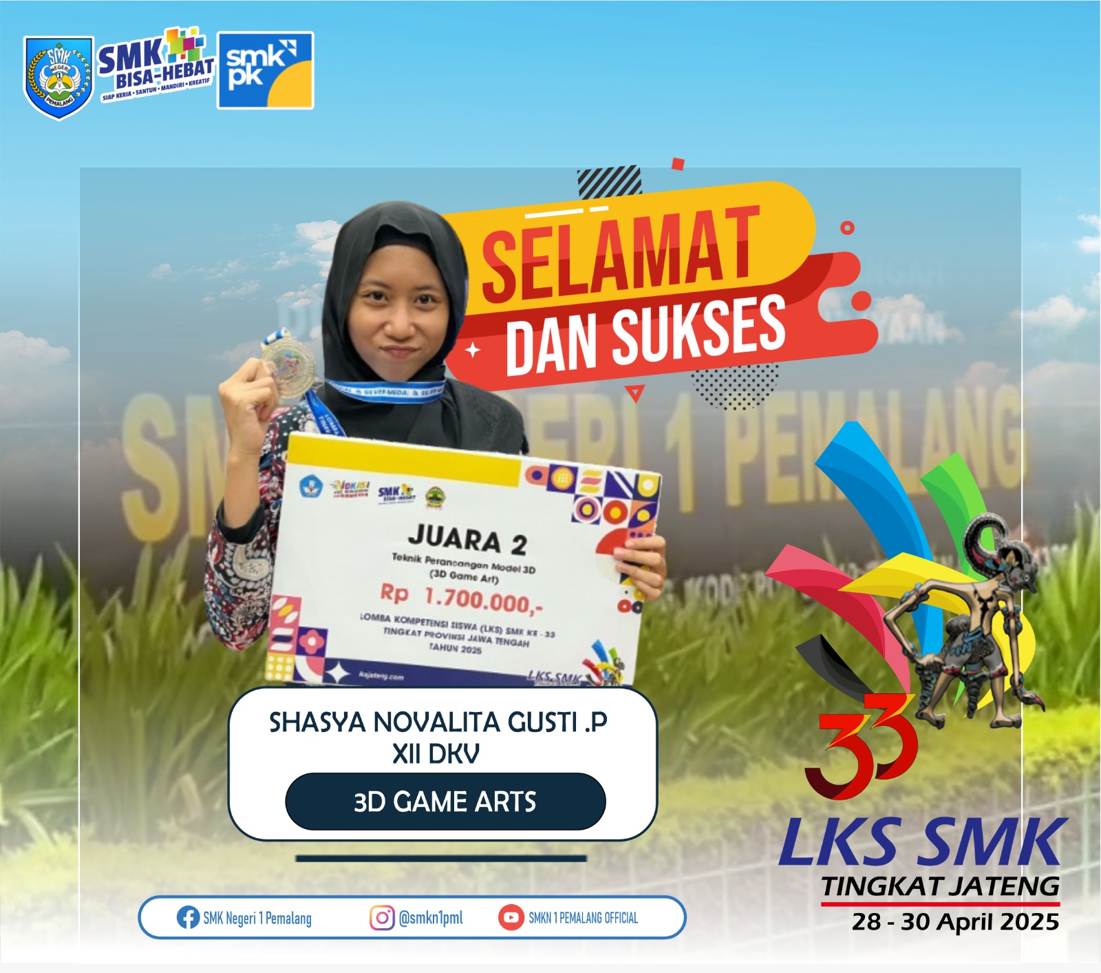 Siswa SMK Negeri 1 Pemalang Raih Juara 2 LKS 3D Art Game Tingkat Provinsi Jawa Tengah